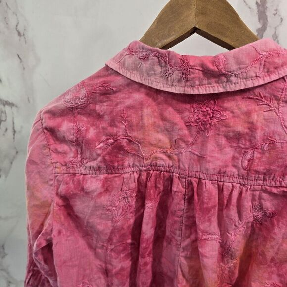 Pilcro Shirt Womens XS Pink Button Embroidered Tie Dye Watercolor Pilcro - Picture 7 of 13